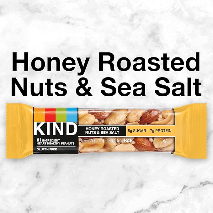KIND Nut Bars, Honey Roasted Nuts & Sea Salt, Good Source of Fiber, Gluten Free, Low Sugar, 7g Protein, 12 Count