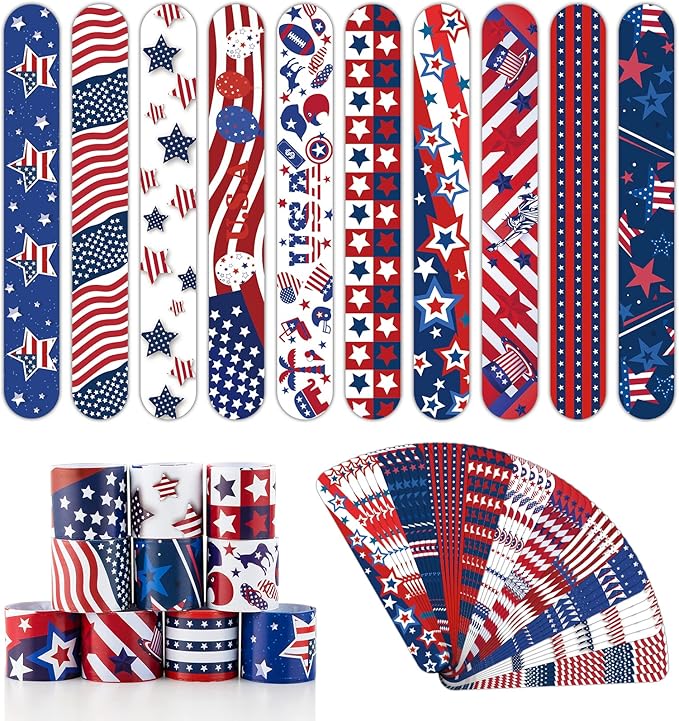 50 Pcs Slap Bracelets for Kids 4th of July Slap Bracelets Bulk Snap Bracelet Party Supplies Favors Classroom Prizes Exchanging Gifts