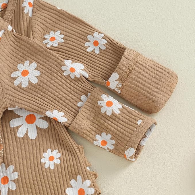 Newborn Girl Clothes Baby Girl Coming Home Outfit Zipper One-piece Outfits Ruffle Footie Bodysuit Jumpsuit Headband