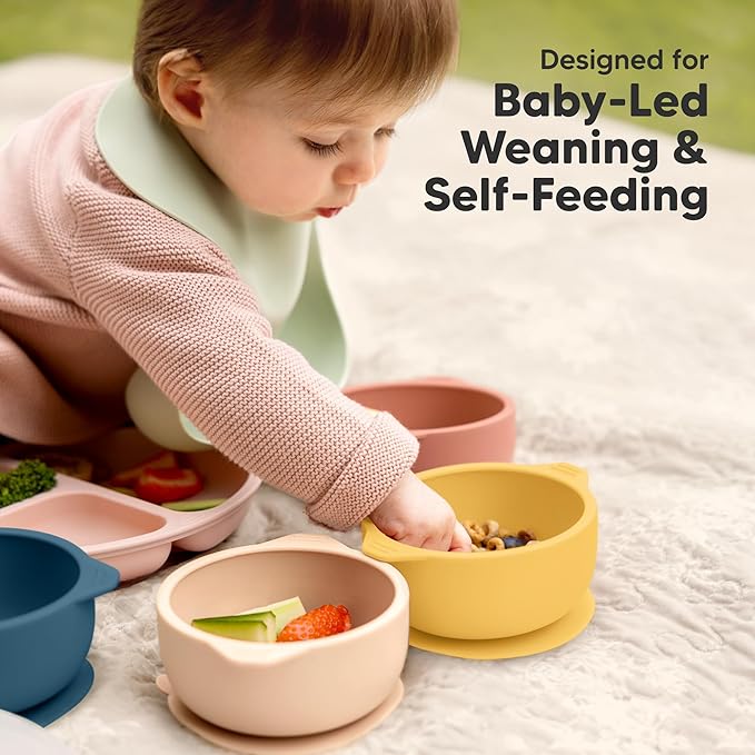 KeaBabies 2-Pack Baby Bowls with Suctions, Lids - Silicone Toddler Suction Bowls for Baby Boy, Girl, Kids, Food Grade Silicone, BPA-Free, Dishwasher Safe, Toddler Eating Essentials (Valiant)
