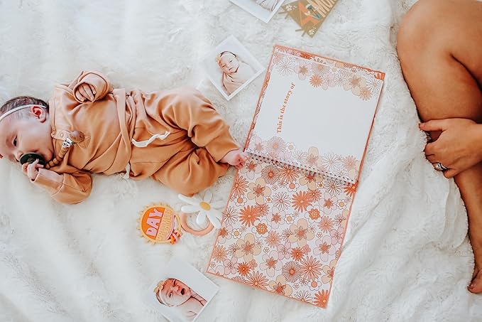 Lucy Darling Flower Child Baby Memory Book – First 5 Years Journal & Photo Album, Gender-Neutral Keepsake for Baby Boy/Girl, Mom Gift