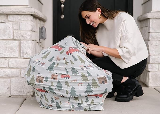 Baby Car Seat Cover Canopy and Nursing Cover Multi-Use Stretchy 5 in 1 Gift "Kringle" by Copper Pearl