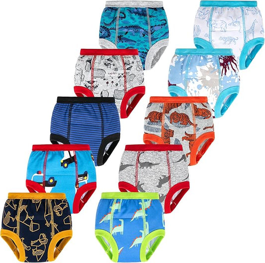 BIG ELEPHANT 10-Pack Baby Potty Training Underwear, Soft 100% Cotton Absorbent Training Pants for Boys & Girls, Ages 12M-10Y