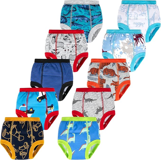 BIG ELEPHANT 10-Pack Baby Potty Training Underwear, Soft 100% Cotton Absorbent Training Pants for Boys & Girls, Ages 12M-10Y