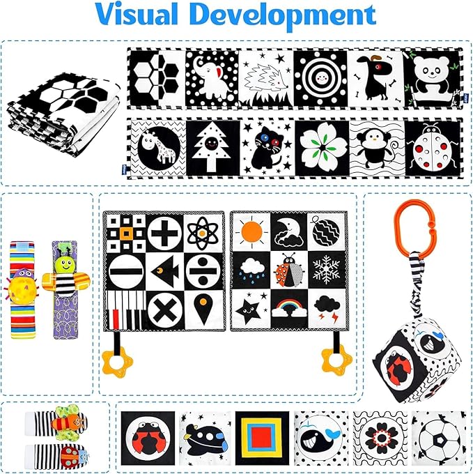 7 Pcs Black and White High Contrast Baby Toys for Newborn, Tummy Time Toys Montessori Toy for Babies 0-6 Months, Sensory Newborn Infant Toy Soft Book for 0-3 3-6 6-12 Months Boys Girls