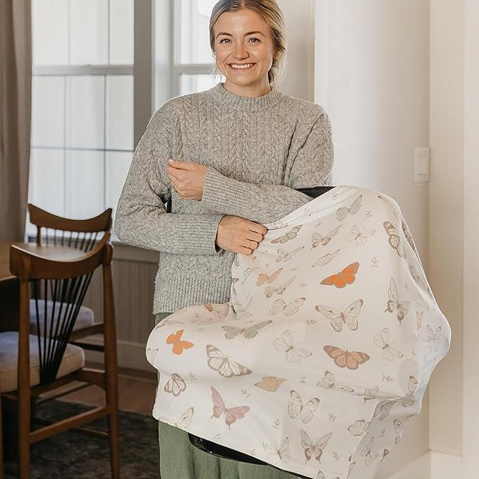 Baby Car Seat Cover Canopy and Nursing Cover Multi-Use Stretchy 5 in 1 Gift "Luna" by Copper Pearl