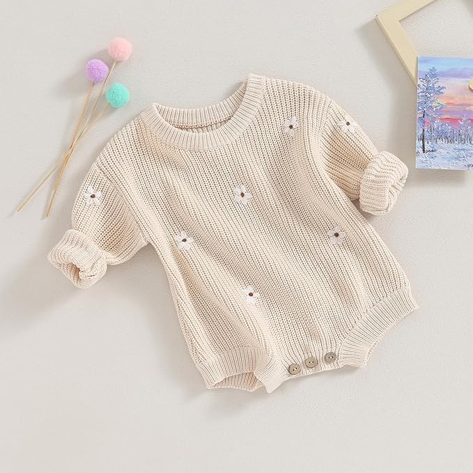 FYBITBO Baby Girl Boy Sweater Knit Oversized Pullover Sweatshirt Romper Onesie Warm Fall Winter Clothes Outfit Newborn
