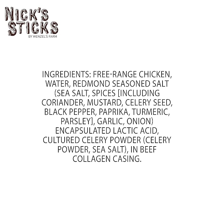 Nick's Sticks Free Range Clean & Balanced Chicken Snack Sticks | Made in the USA | Gluten Free | Paleo, Keto, Whole30 Approved | No Soy, Antibiotics or Hormones (12-1.7oz. Packages of 2 Sticks)
