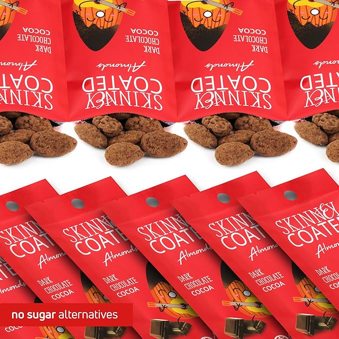 Skinny Coated Dark Chocolate Cocoa Snacks, Cocoa Flavored Almonds Healthy Chocolate Snacks in Bulk - Skinny Almonds, Kosher, Gluten Free Sweet Snacks for Adults, 1.2Oz p/Bag, 6 Pack