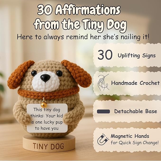 New Mom Gifts for Women - Handmade Positive Dog Crochet With 30 Cute Affirmation Cards for New Mothers - Funny Postpartum Present for Friends, Coworker, Dog Mom - Positive Crochet Animal