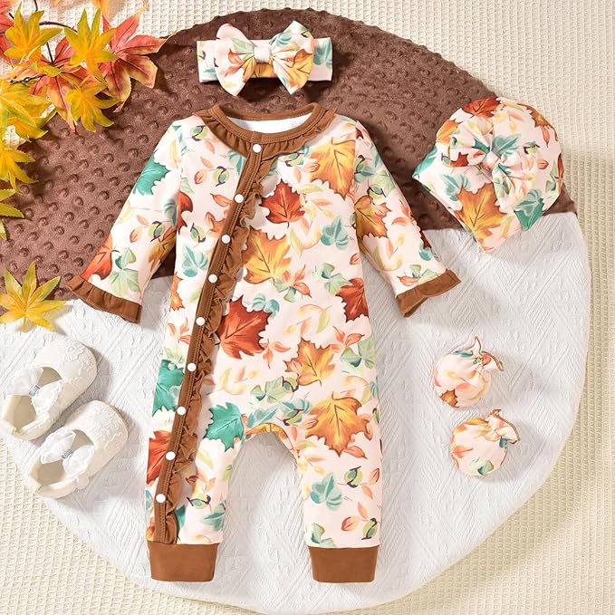 Aalizzwell Baby Girls Romper Outfit Fall Winter Clothes with Accessories