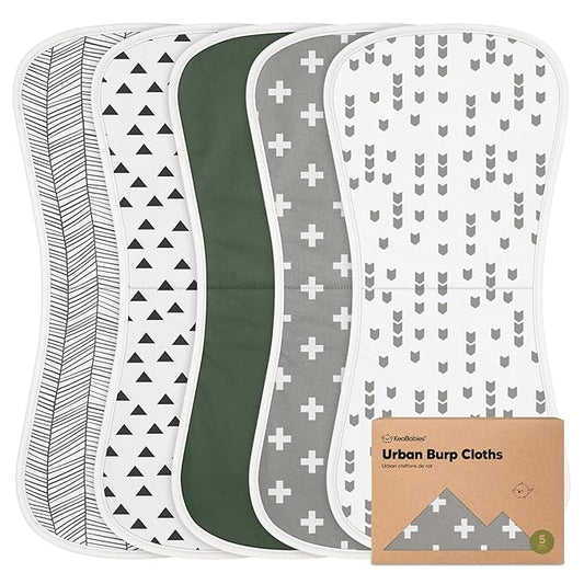 Organic Burp Cloths Baby Boy & Girl - 5-Pack Super Absorbent Cotton Burping Cloths for Babies, Soft & Plush Newborn Spit Up Rags, Infant Towels for Milk Spit Up, Unisex, Large 21" x 10" (Crossroads)