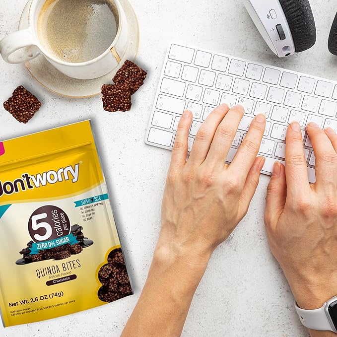 Don't Worry Chocolate and Blue Berry Quinoa Bites 4 Pack- Low Calorie Keto Snacks, Only 4 Calories Healthy Chocolate Granola Bars, Low Carb Quinoa Cookie, Gluten Free High Protein & Fiber Cookies