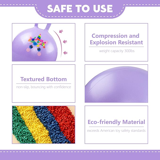 EVERICH TOY Hopper Ball, Unicorn Hopping Toys for Kids, 20 Inch Bouncy Ball with Handle, Purple Inflatable Bouncing Hoppity Hop Toys for Boys and Girls Gifts