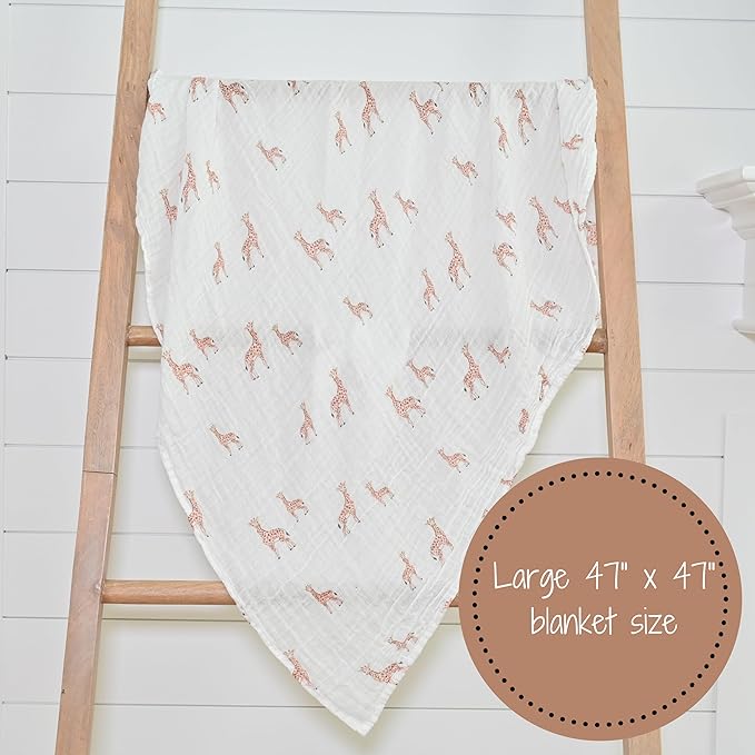 LollyBanks Baby Blanket, 100% Cotton Muslin Swaddle Blankets for Boys and Girls, Large 47 x 47 Inches Newborn Receiving Blankets, Soft and Breathable Newborn Blanket, Registry (Giraffe Print)