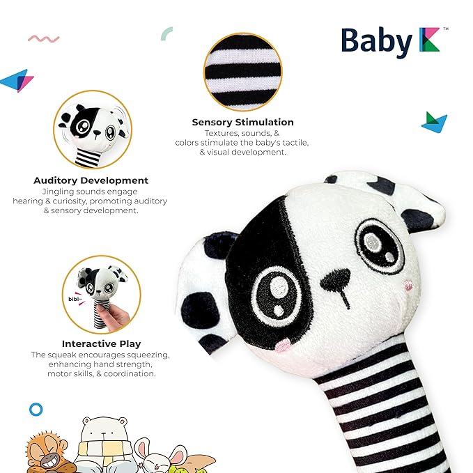 BABY K Rattle Socks & Wrist Rattles and Hand Rattle (Set G+ Dog A) - Newborn Toys for Baby Boy or Girl - Brain Development Infant Toys - Hand and Foot Rattles Suitable for 0-3, 3-6, 6-12 Months Babies