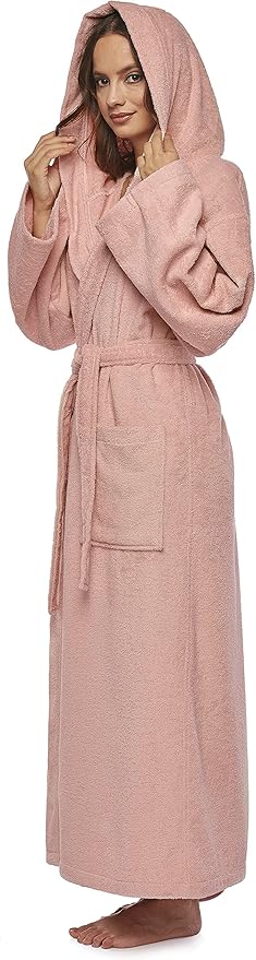 Arus Women's Hooded Classic Bathrobe Turkish Cotton Robe with Full Length Options