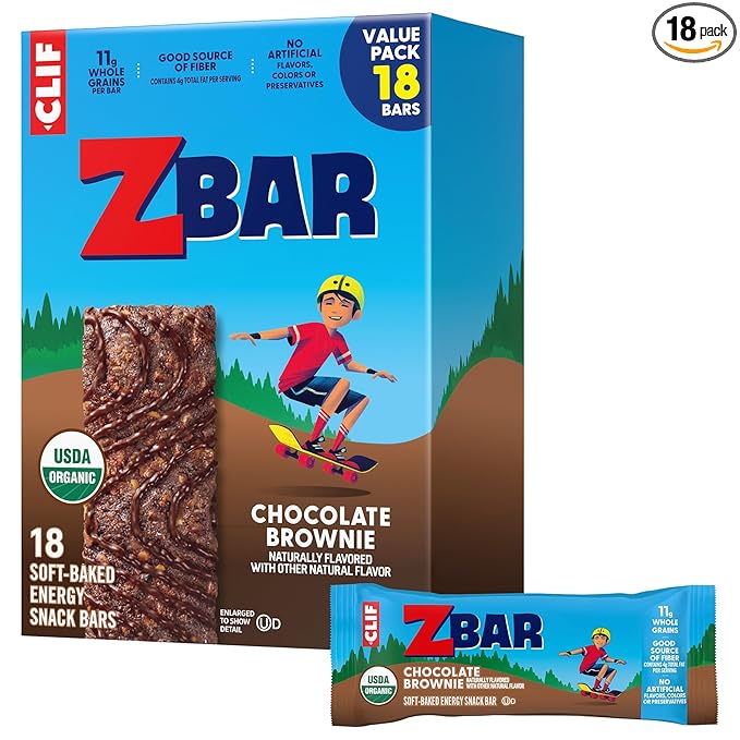 CLIF Kid Zbar - Chocolate Brownie - Soft Baked Whole Grain Snack Bars - USDA Organic - Non-GMO - Plant-Based - 1.27 oz. (18 Pack)