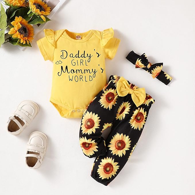 AMAWMW Newborn Baby Girl Clothes Infant Baby Ruffle Romper Pants Summer Outfits 4PCS Gifts Set Toddler Girls' Clothing