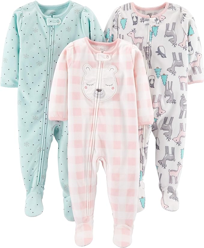Simple Joys by Carter's girls Loose-Fit Flame Resistant Fleece Footed Pajamas