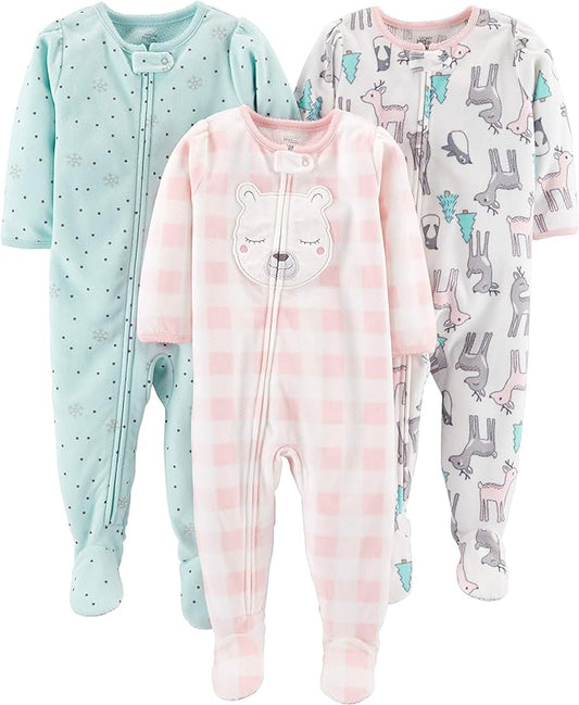 Simple Joys by Carter's girls Loose-Fit Flame Resistant Fleece Footed Pajamas