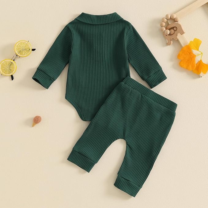 Newborn Baby Boy Girl Clothes Ribbed Knitted Long Sleeve Romper Pants Solid Cotton Infant Fall Winter Outfits 2Pcs