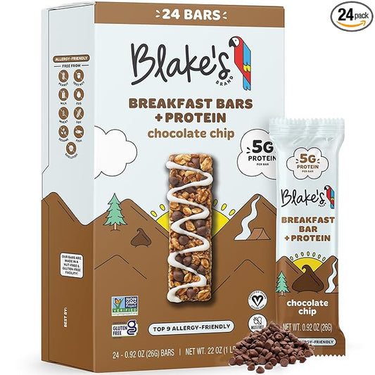 Blake's Seed Based Breakfast Bars with Protein — Chocolate Chip (24 Count), 5g Clean Plant-Based Protein, Gluten Free, Nut Free, Dairy Free & Vegan, Healthy Snacks for Kids or Adults, School Safe
