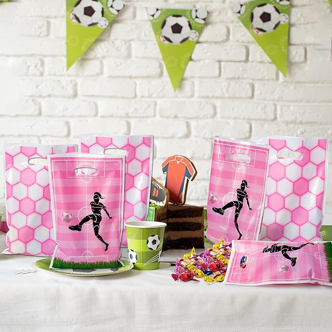 Football Party Favor Bags - 50Pcs Pink Football Goody Candy Treat Gifts Bags, Sport Themed Party Decorations for Adults Kids Boys Girls Birthday Outdoor Sports Events Supplies