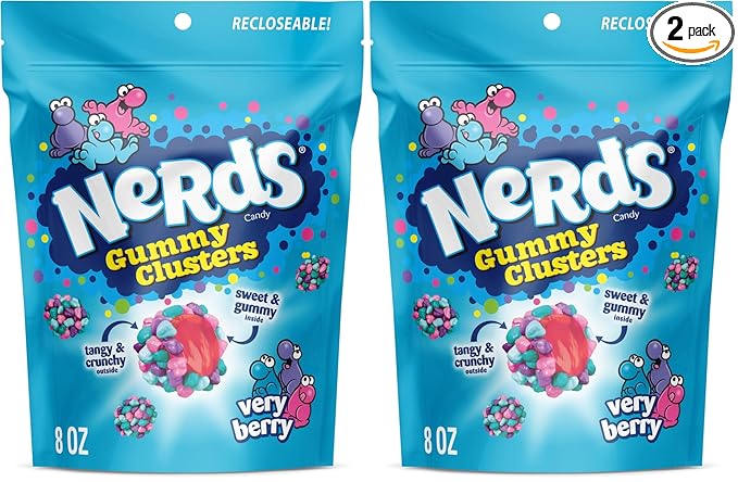 Nerds Gummy Clusters Candy, Very Berry, Resealable 8 Ounce Bag (Pack of 2)