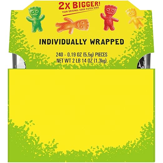SOUR PATCH KIDS Big Kids Individually Wrapped Soft & Chewy Candy, Bulk Candy, School Snacks, 240 Count Box