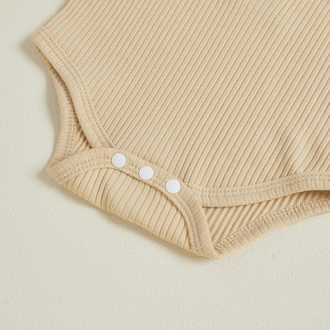 Newborn Baby Boy Clothes Long Sleeve Ribbed Bodysuit Pants Hat 3-Piece Outfit Set