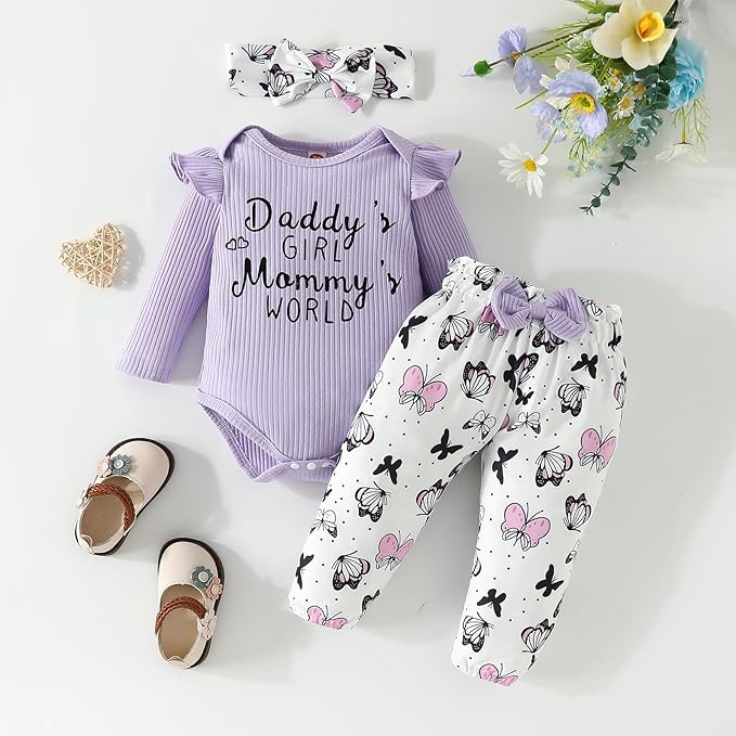 AMAWMW Newborn Baby Girl Clothes Infant Baby Ruffle Romper Pants Summer Outfits 4PCS Gifts Set Toddler Girls' Clothing