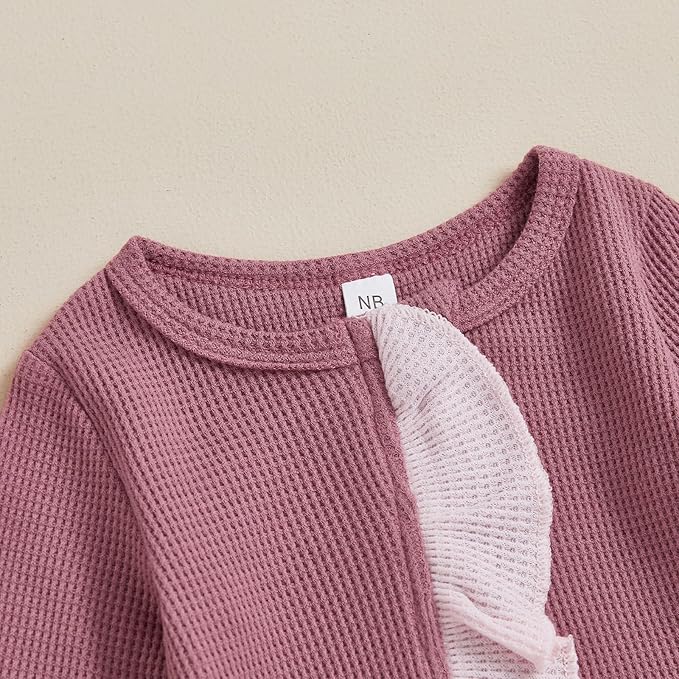 Newborn Girl Clothes Baby Girl Coming Home Outfit Zipper One-piece Outfits Ruffle Footie Bodysuit Jumpsuit Headband