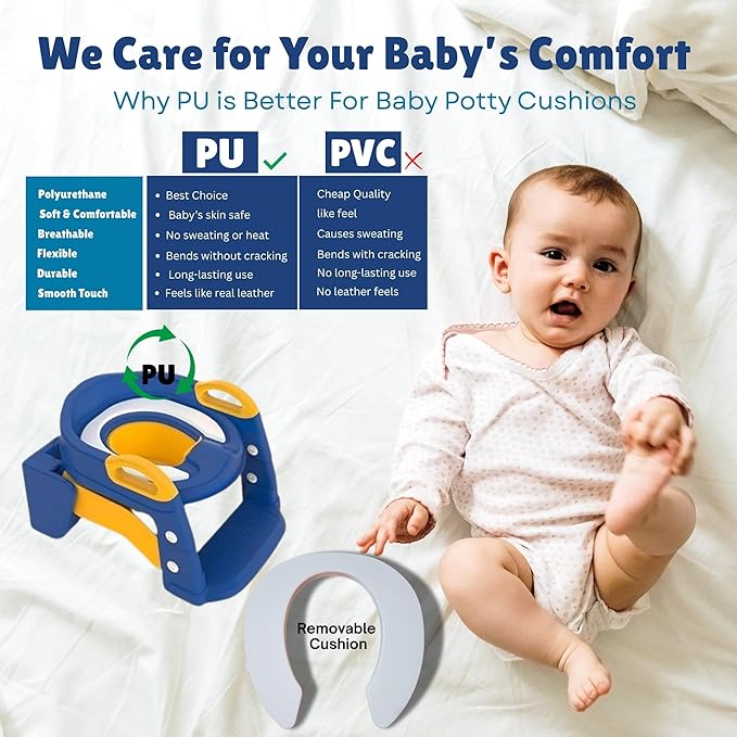 3-in-1 Toddler Potty Training Toilet with Ladder, Easy Assembly, Collapsible Potty Training Seat, Anti-slip Foldable Toddler Toilet Seat with Adjustable Step Stool For Kids Boys And Girls (Blue)