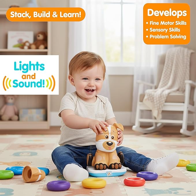 Stack-a-Roos Labrador Puppy by Salus Brands - Animal Stacking Toy, Educational Early Learning Toy for Infants Babies Toddlers, Age 12+ Months - Great Baby Gifts, STEM Toy