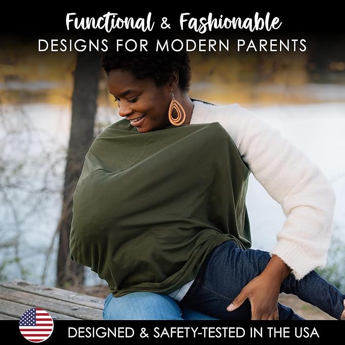 Milk Snob Original 5-in-1 Luxe Cover in Olive - Added Privacy for Breastfeeding, Baby Car Seat, Carrier, Stroller, High Chair, Shopping Cart, Lounger Canopy, Newborn Essentials, Nursing Top