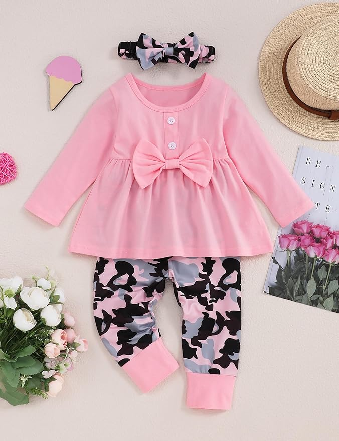 oklady Toddler Baby Girl Clothes Solid Color Ruffle Tops Floral Pants with Headband Fall Winter Cute Girl Outfits