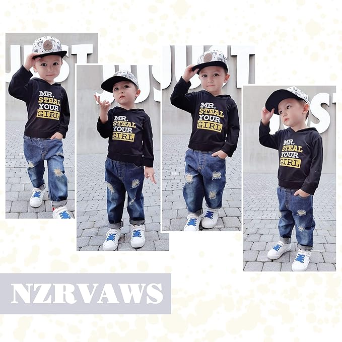 NZRVAWS Baby Boy Clothes Toddler Boy Outfit 2 3 4T 6 12 18 24 Month Fall Winter Hoodie Ripped Jeans Clothing