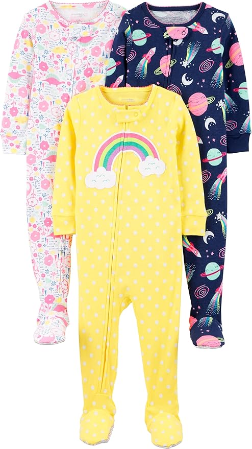 Simple Joys by Carter's Girls' 3-Pack Snug Fit Footed Cotton Pajamas