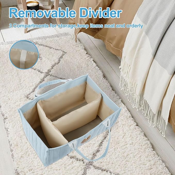 Baby Diaper Caddy Organizer Large Capacity Baby Diaper Caddy Basket Portable with Handles Multifunctional Diaper Basket with Removable Divider Diaper Storage Present for Baby Shower