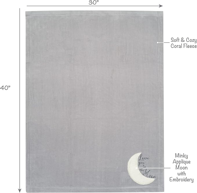 Lambs & Ivy Goodnight Moon Gray Appliqued and Embroidered Fleece Baby Blanket