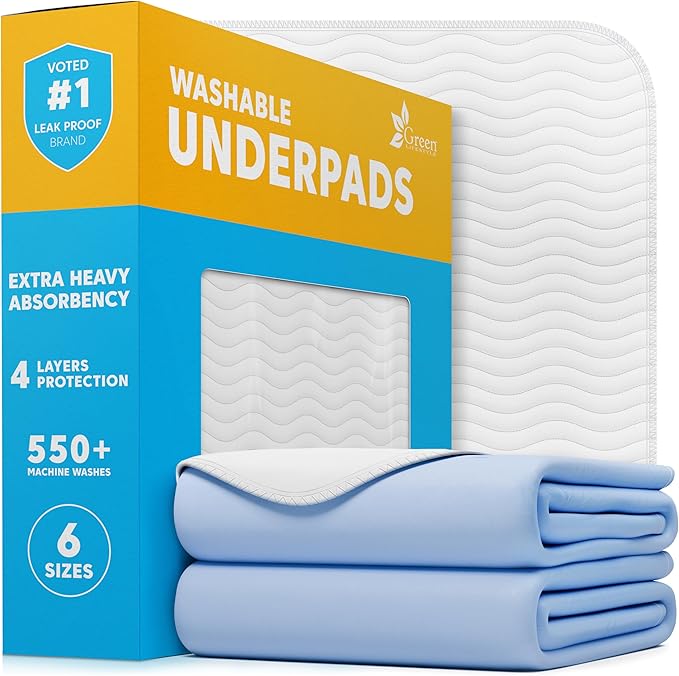 GREEN LIFESTYLE Washable Underpads - Large Bed Pads for use as Incontinence Bed Pads, Reusable Pet Pads, Great for Dogs, Cats, Bunny, Seniors Bed Pad (Pack of 2 - 34x36)