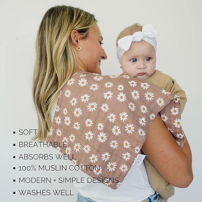 Mebie Baby Burp Cloths, Modern Print 3-Pack, Muslin Burp Cloth Set for Spit Up, Drool, and More, Boho Burp Cloths for Baby Boy and Girl, Baby Must Haves for Registry Lists and Gifts for Newborns