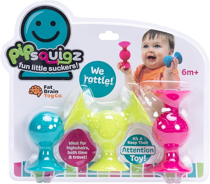 Fat Brain Toys pipSquigz, Sensory Baby Toys 6 Months Plus, Rattle Suction Cup Toy