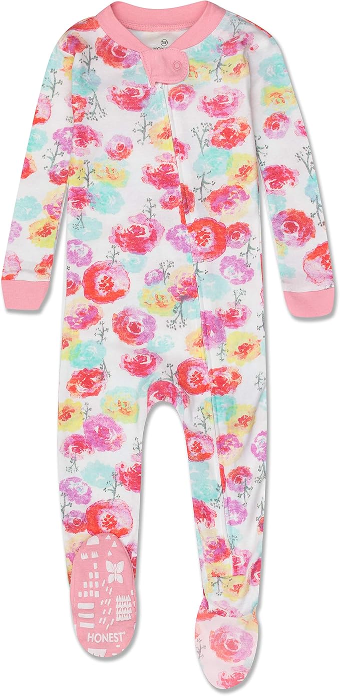 HonestBaby 2-Pack Non-Slip Footed Pajamas One-Piece Sleeper Jumpsuit Zip-Front Pjs 100% Organic Cotton for Baby Girls