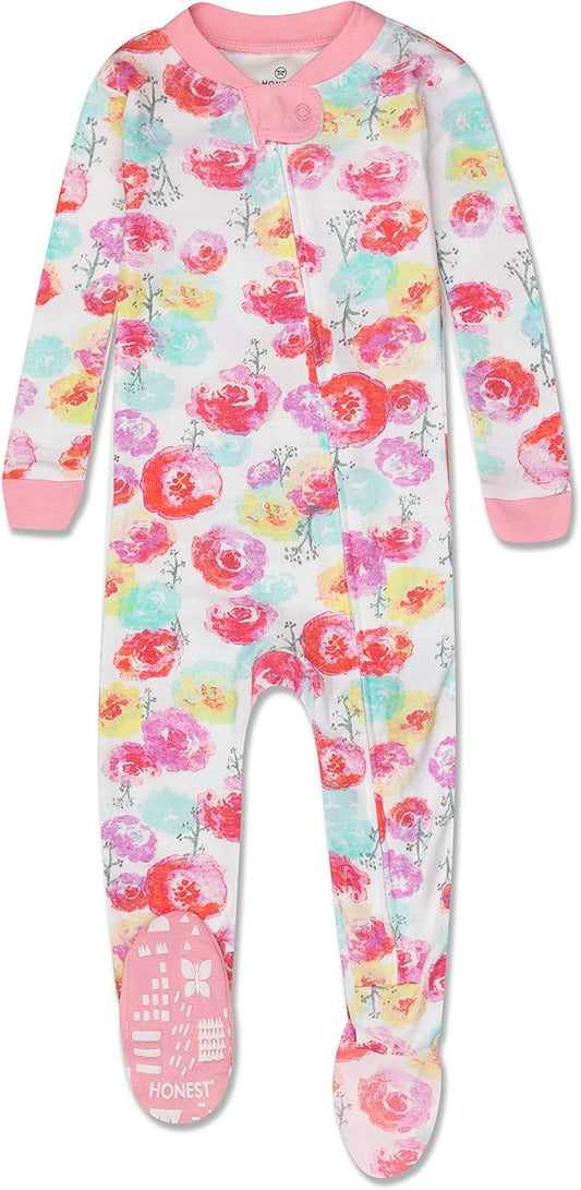 HonestBaby Non-Slip Footed Pajamas One-Piece Sleeper Zip-Front Pjs 100% Organic Cotton for Baby Girls