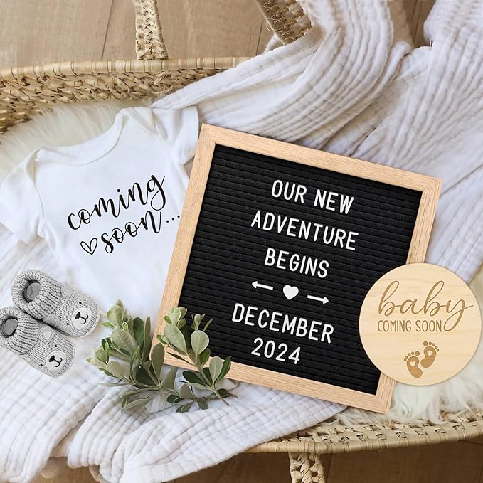 Pregnancy Announcement, Coming Soon Baby Announcement For Grandparents Dad Husband Family, Pregnancy Reveal Ideas, Gender Reveal Baby Shower Gifts -Felt Letter Board, Onesie, Booties, Wooden Sign