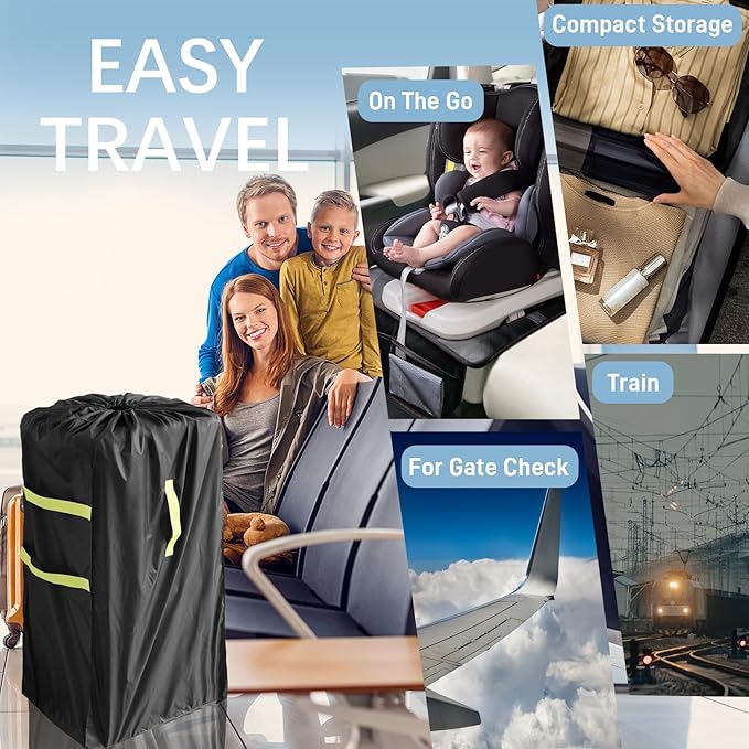 Gate Cheak Stroller Bag for Airplane Travel, Standard or Double Stroller Travel Bag For Airplane, Waterproof Travel Carry Bag, Large Stroller Cover, Black