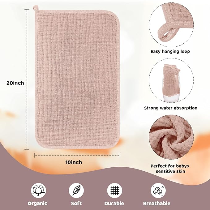 Tallew 8 Pack Baby Burp Cloth Muslin Sets Unisex Bibs Muslin Burp Cloth Cotton Burp Rags Absorbent Soft Burping Cloth (Elegant Color)