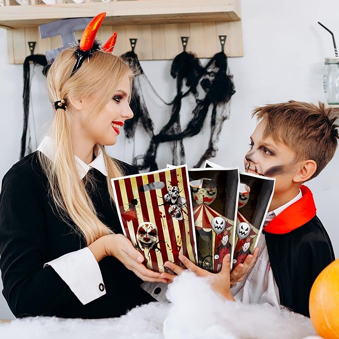 Halloween Circus Party Favor Bags - 50Pcs Carnival Circus Goody Candy Treat Gifts Bags, Carnival Theme Party Decorations for Kids Girls Boys Halloween Carnival Theme Events Supplies
